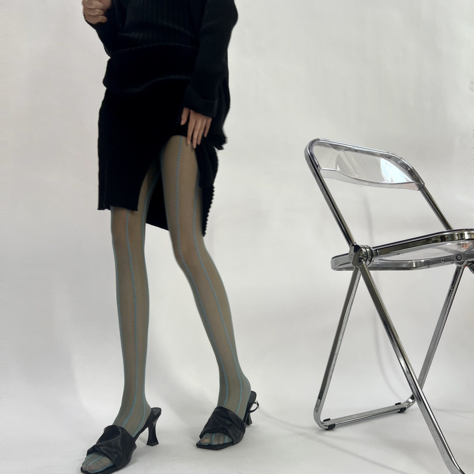 复古日系竖条虾线蓝绿色显瘦麦穗纹丝袜超薄白色提花连裤袜lolita