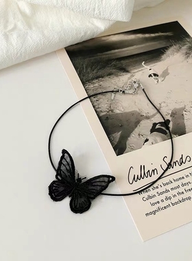 项链女锁骨链蕾丝带脖立体蝴蝶结