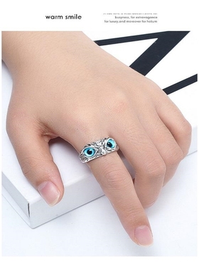 ringswomen复古蓝色猫头鹰开口