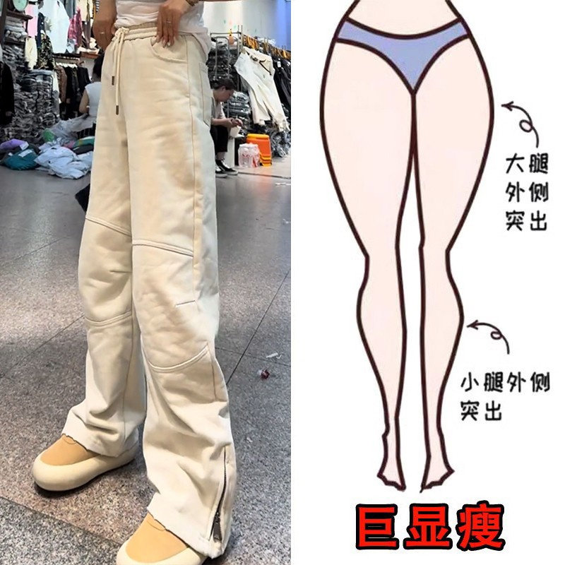 冬季新款大码女装小众设计高腰加绒卫裤休闲裤百搭显瘦窄版阔腿裤,淘宝优惠券,粉丝福利购,淘宝优惠卷