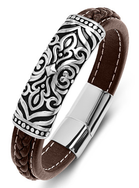 时来运转如意祥云花纹手绳红色真皮绳编织手链本命年转运红绳男