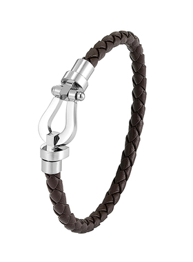 潮牌马蹄扣手链真皮编织手绳男女情侣款礼物潮小众气质钛钢手饰品