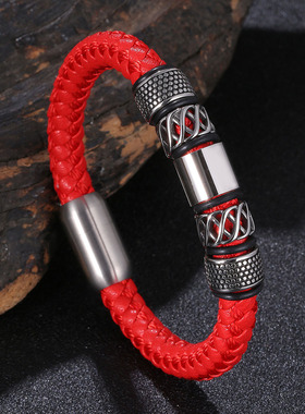 蛇年红绳手链男荆棘路路通转运珠编织皮手绳手腕饰品新年转运红色