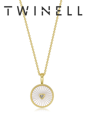 Twienll原创圆牌贝壳锆石项链女