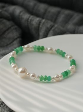 新中式绿色串珠女拼接手链小众清新百搭简约个性时尚甜美手串