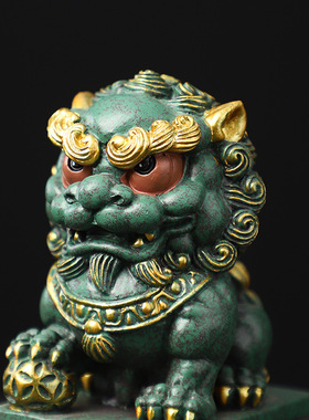 新中式石狮子摆件一对招财镇宅唐狮桌面装饰大门口看门石雕吉祥物