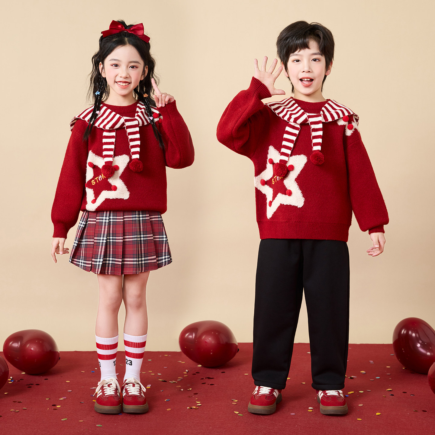 元旦儿童演出服合唱服表演服拜年服幼儿园小学生毛衣啦啦队亲子装,淘宝优惠券,粉丝福利购,淘宝优惠卷