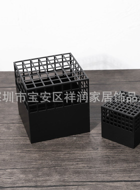 黑色网格摆件家居装饰品现代简约样板间客厅书房几何金属方形摆设