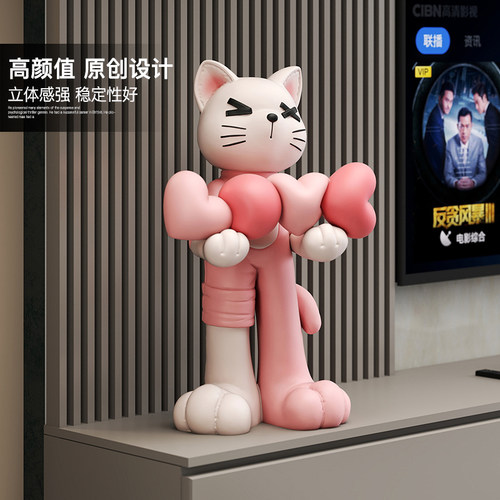 潮玩猫咪大型客厅落地摆件家居饰品闺蜜订婚结婚新婚礼物送新人 - 图0