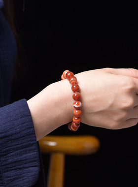 天然红条纹玛瑙手链男女款情侣本命年战国红红色水晶玛瑙单圈