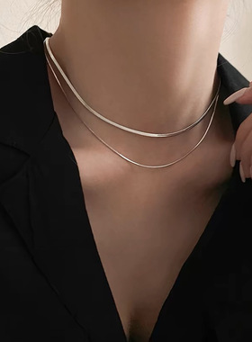 钛钢不掉色！双层叠戴蛇骨细项链女小众设计高级感素链锁甜酷骨链