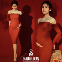 Shadow building New Chinese style Pregnant Woman Photographed with Elegant Temperament Knitted Dress Surrogacy Mommy Pure Desire to Write True Clothing