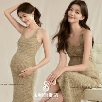 Shadow Building Themed New Pregnant Woman Photo Clothing Law Style Retro Atmosphere Gestational Mommy Knit Dress Dress At Home Pat