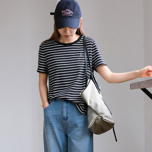 那禾新品圆领条纹短袖T恤女ND61TY1612 - 图1