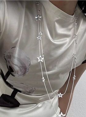 复古星星项链高级感小众设计双层叠戴毛衣链女ins质感轻奢锁骨链