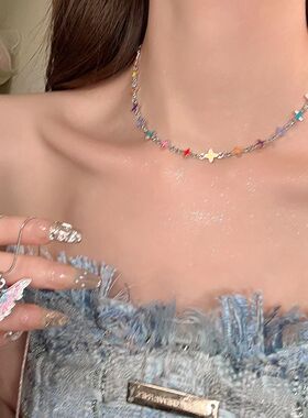 小众叠戴滴釉锁骨链颈链潮