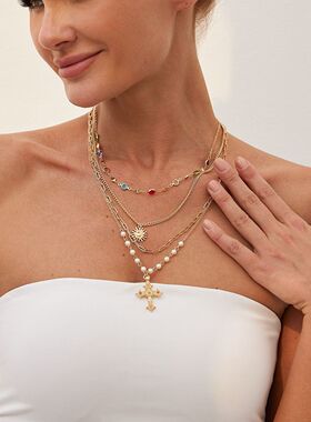 欧美层叠贝壳海螺吊坠项链轻奢小众复古个性设计时尚长款锁骨项饰