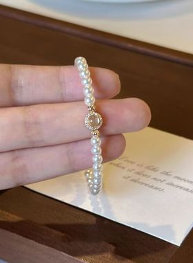 施家白玉髓仿珍珠手链女款精致轻奢小众高级串珠手串闺蜜生日礼物