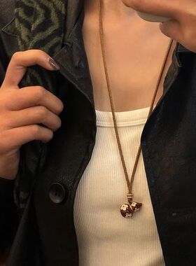 JUNWEI|新中式滴油花朵葫芦毛衣链长款女高级感设计感秋冬项链