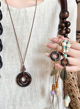 复古吊坠项链女新中式民族风长款毛衣链配饰波西米亚度假装饰