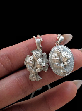 原创设计“定格绽放的银色玫瑰”可调节毛衣链项链