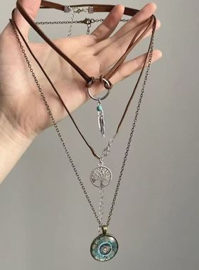 波西米亚复古民族风装饰生命之环项链甜酷辣妹风配饰多层叠戴夸张
