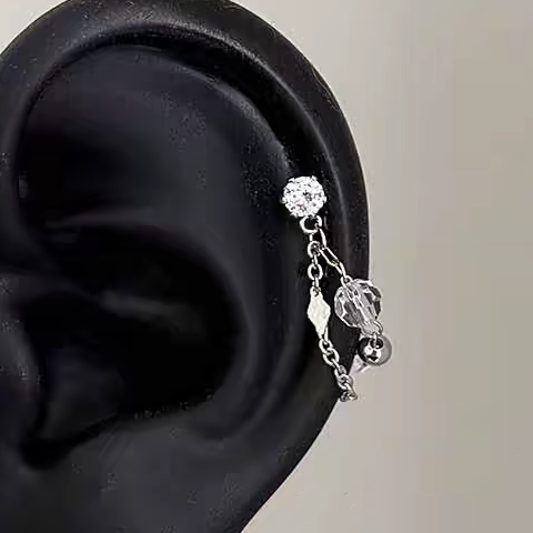 缠绕小蛇十字架哥特风耳骨钉钛钢辣妹酷男镶钻中性风好运吊坠耳钉 - 图3