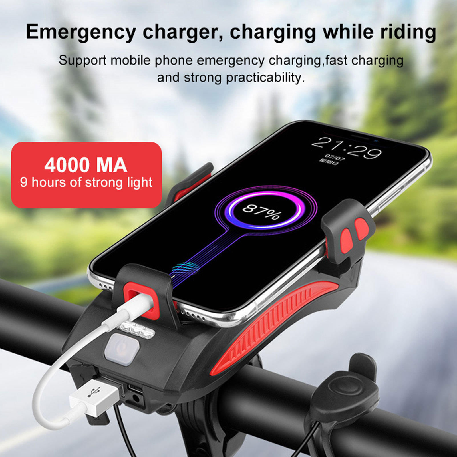 自行车前照灯骑行手机固定支架带手机充电功能适用于4-6.3英寸手 - 图0