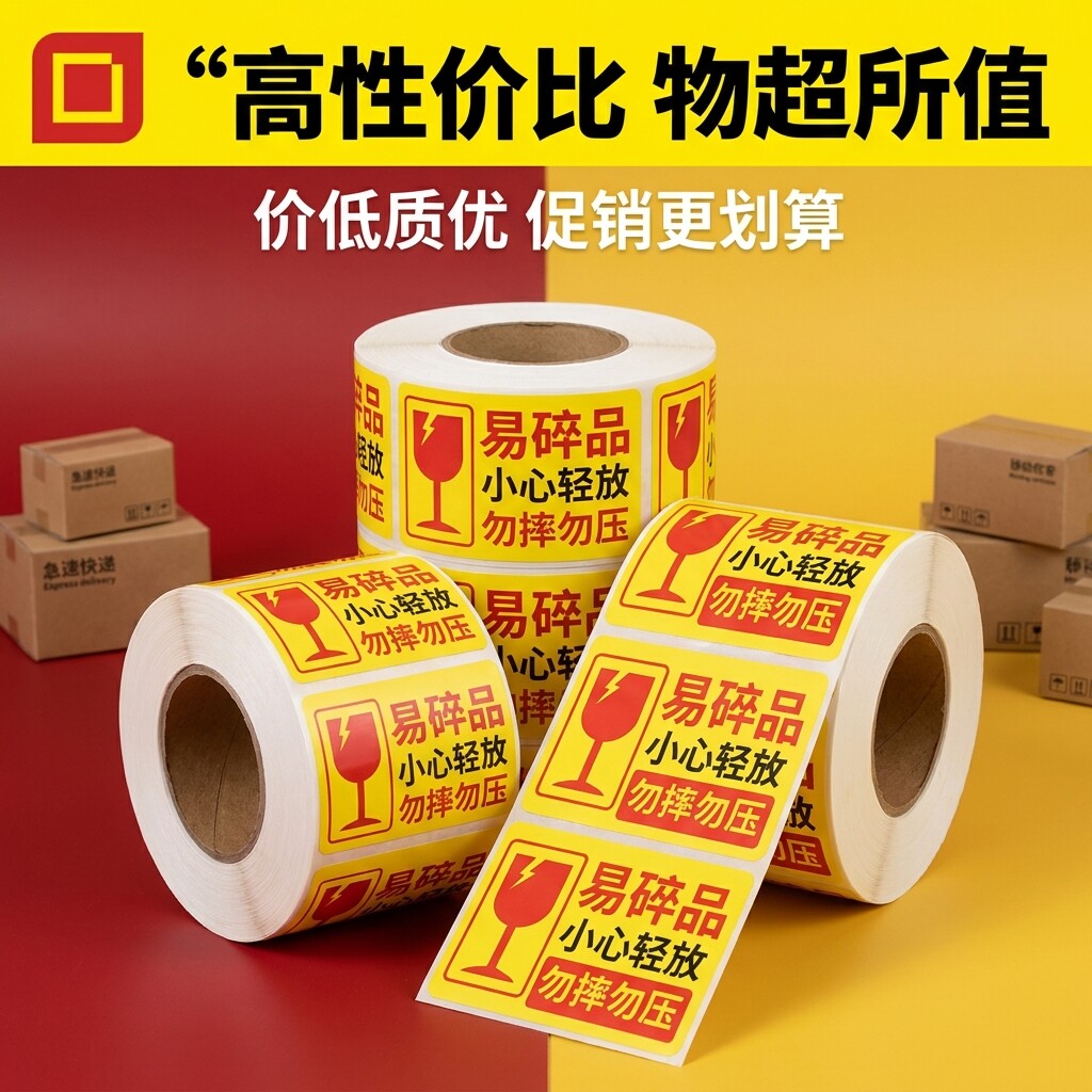 励荐易碎品标签贴快递小心轻放物流包装中英文危险标识牌警示生鲜冷藏防摔防拆不干胶标签贴纸外箱易碎贴标签