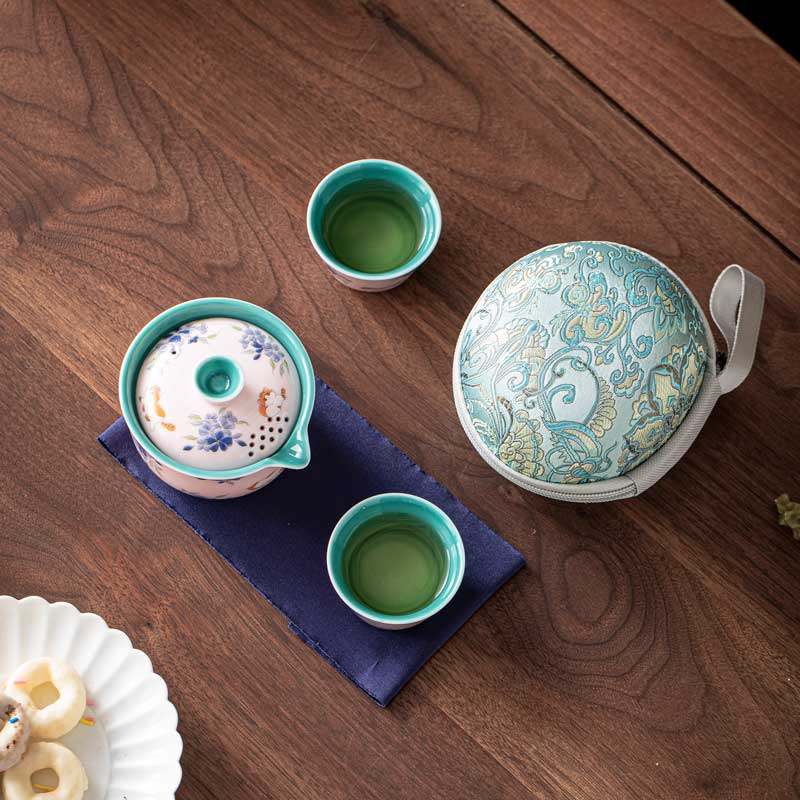 粉色功夫旅行茶具套装户外车载一壶两杯露营手抓壶便携式快客杯,淘宝优惠券,粉丝福利购,淘宝优惠卷