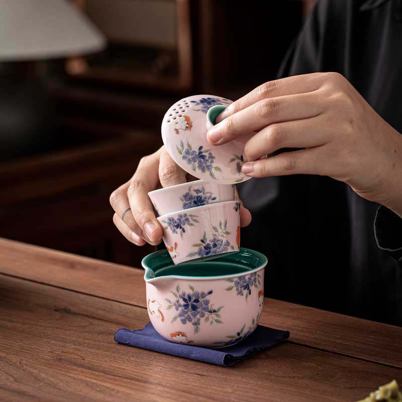 粉色功夫旅行茶具套装户外车载一壶两杯露营手抓壶便携式快客杯,淘宝优惠券,粉丝福利购,淘宝优惠卷