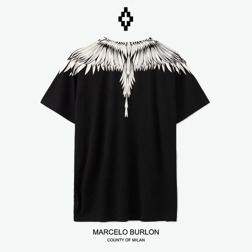 2020海外Marcelo Burlon马塞洛布隆MB白色羽毛3D翅膀短袖t恤潮牌 - 图2