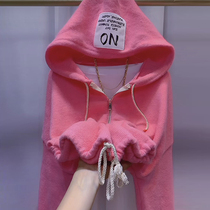 Lazy Wind Candy Color Knit Cardiovert Lady Autumn Winter New Loose Foreign Pie Hat short Fur Coat Overcoat Tide