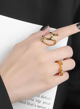 Gold Color Vintage Irregular Pleated Open Ring for Women Men