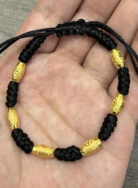 2025新款红绳幸运转运珠本命年手工编织戒指简约气质小金豆指环