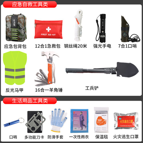 地震应急救援包户外家庭逃生物资储备包防灾难人防战备生存工具包 - 图1