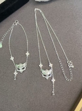 爆款999足银国潮东方神秘感狐狸项链吊坠国风仙气风送流苏面具