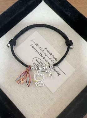 足银999 KT猫年年有余转运珠手工编织手链送情侣款闺蜜款手链