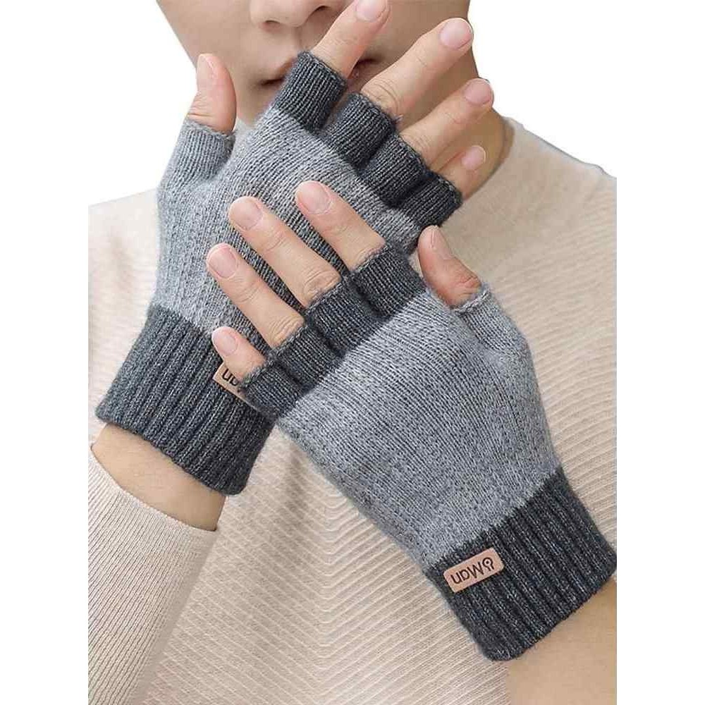 半指手套男士冬天保暖加绒加厚针织毛线露指学生写字骑行秋冬季男,淘宝优惠券,粉丝福利购,淘宝优惠卷