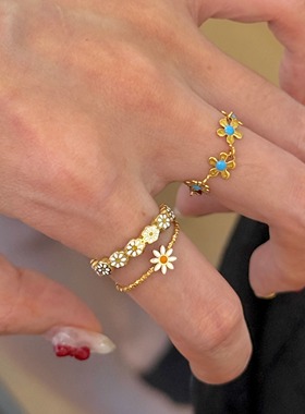 小雏菊钛钢不掉色戒指女金色花朵设计轻奢高级感时尚设计感指环