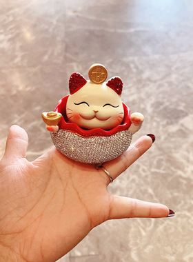 新年装饰品镶钻招财猫摆件饰品汽车中控台摆件过年家居饰品开业礼