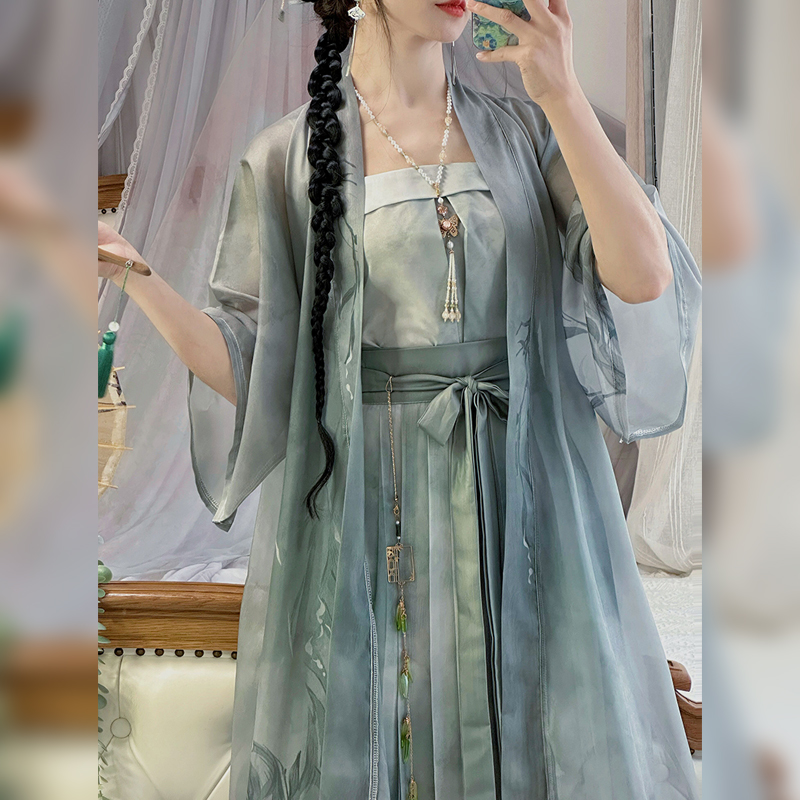 云熏阁原创水墨江南宋制汉服女长干寺半袖齐腰百褶裙日常春夏套装 - 图1