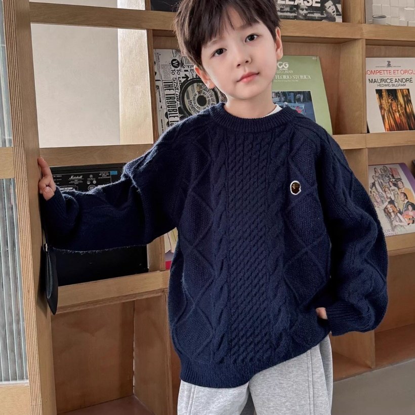 日本潮牌bapekids秋春冬季男女中大儿童装刺绣针织衫圆领毛衣上衣,淘宝优惠券,粉丝福利购,淘宝优惠卷