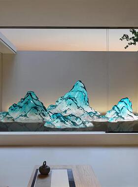中式透明树脂假山摆件酒店客厅玄关大型创意落地软装饰品开业雕塑