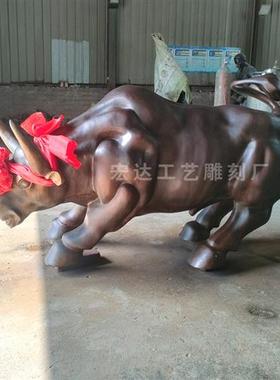 玻璃钢开荒牛雕塑铸铜华尔街牛仿铜牛拉犁树脂拓荒牛招财摆件风水