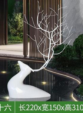 户外不锈钢鹿摆件抽象铁艺镂空鹿雕塑酒店大堂艺术售楼地产装摆件