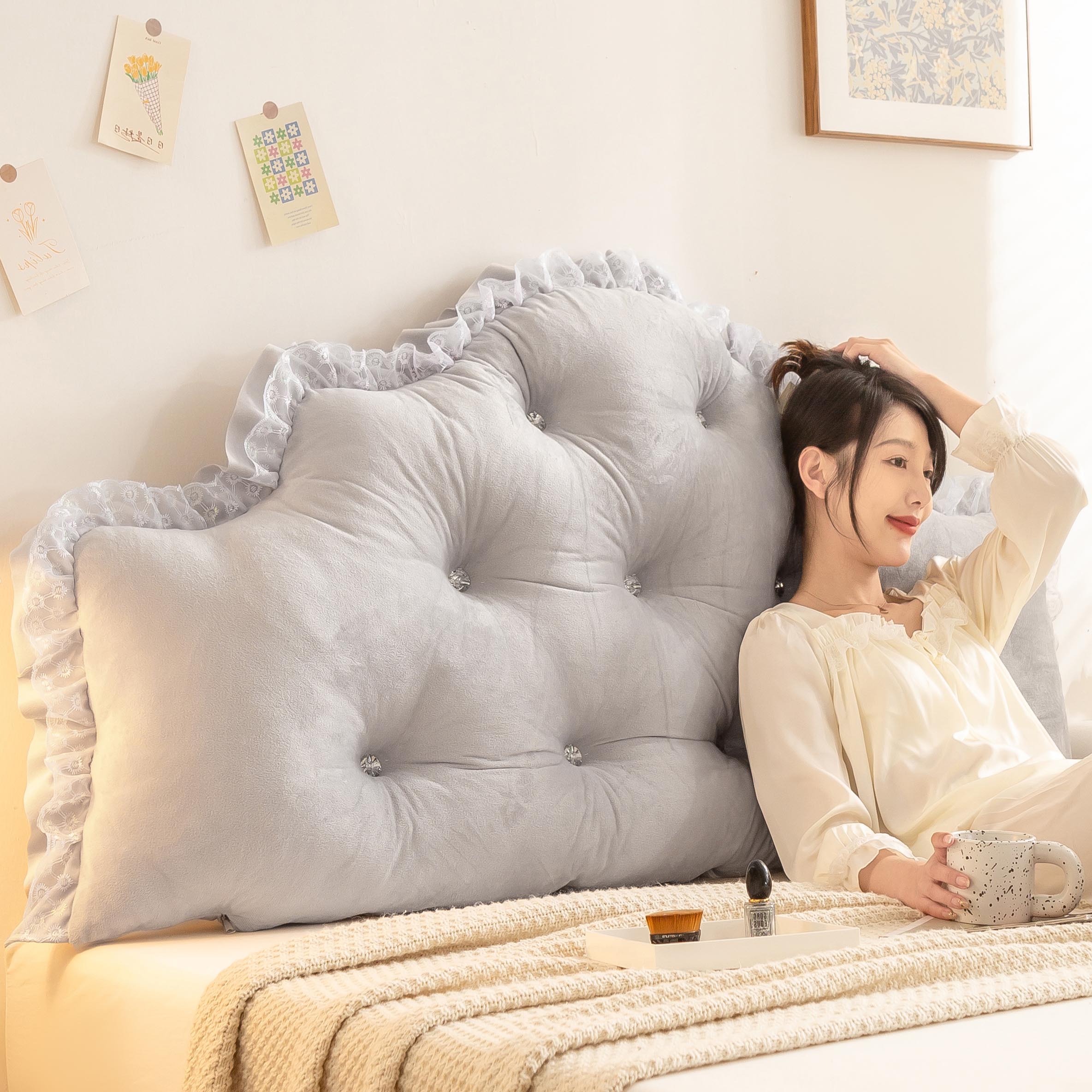 公主卧室床头靠垫遮丑护腰靠枕床上靠背神器加高榻榻米防撞软包 - 图0