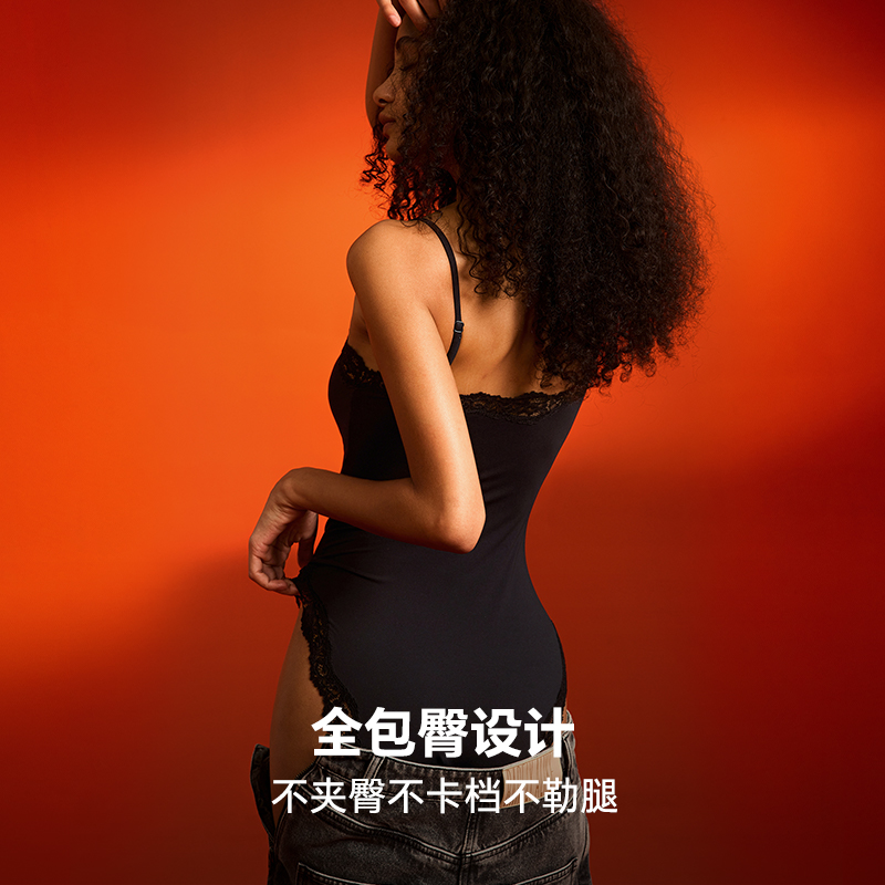 MIMI FANTASY性感蕾丝连体衣女带胸垫 辣妹内搭吊带修身显瘦 - 图1