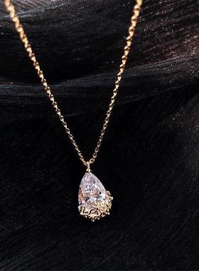 14K Gold Water Drop Lab Diamond Pendant Real 925 Sterling S0