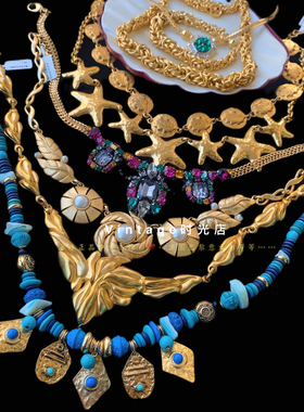 Vintage孤品法国孤品项链法国中古琉璃项链百搭款素金项链